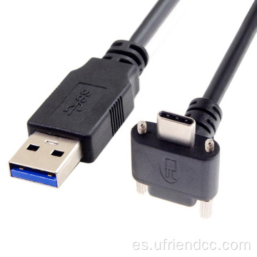 Montaje de bloqueo de tornillo de ángulo de 90 grados personalizado USB 3.0 A Masculino a Tipo C Cable